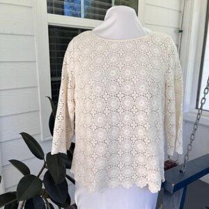 NWT Talbots Scallop Trim Opulent Dot Lace Top Petites 14P Cream